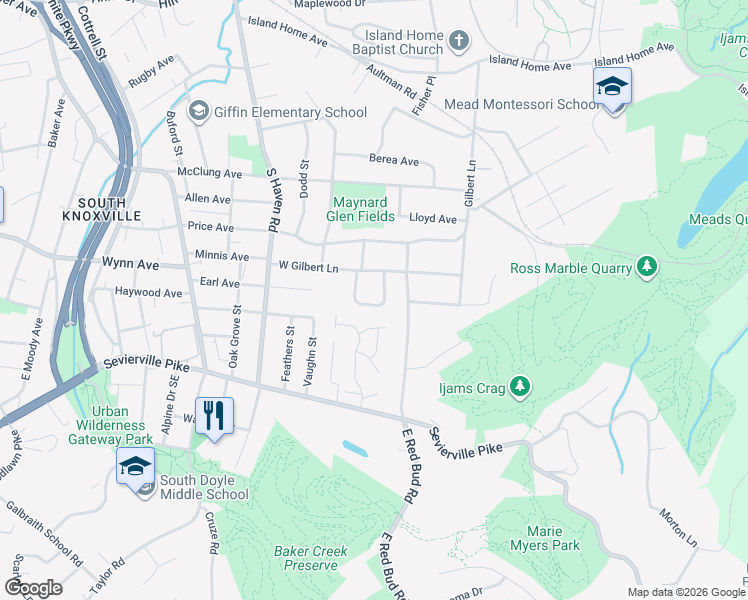 map of restaurants, bars, coffee shops, grocery stores, and more near 3355 Coffman Drive in Knoxville