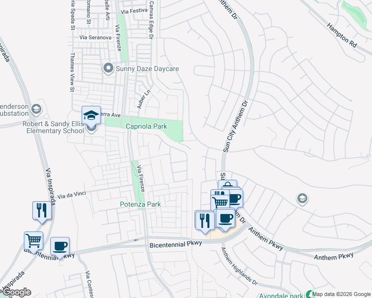 map of restaurants, bars, coffee shops, grocery stores, and more near 2134 Monte Bianco Place in Henderson