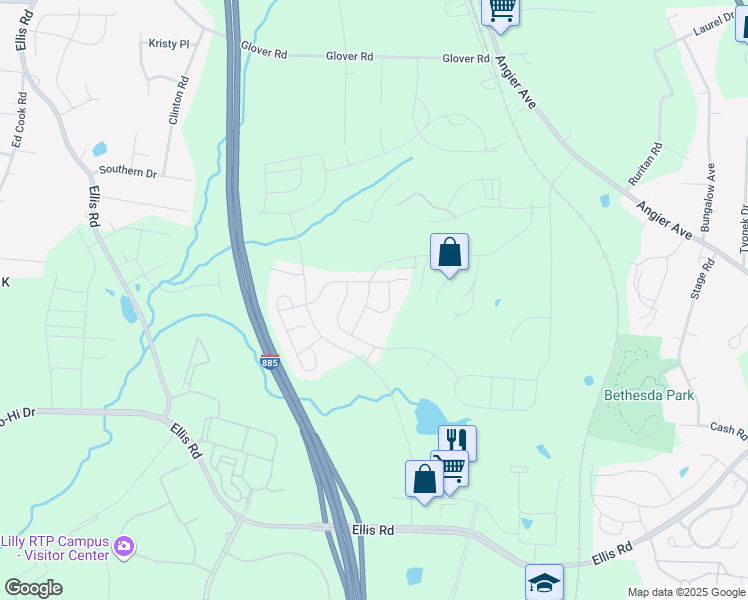 map of restaurants, bars, coffee shops, grocery stores, and more near 1509 Stone Road in Durham