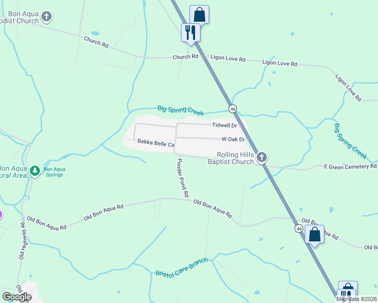 map of restaurants, bars, coffee shops, grocery stores, and more near 10040 West Green Cemetery Road in Bon Aqua