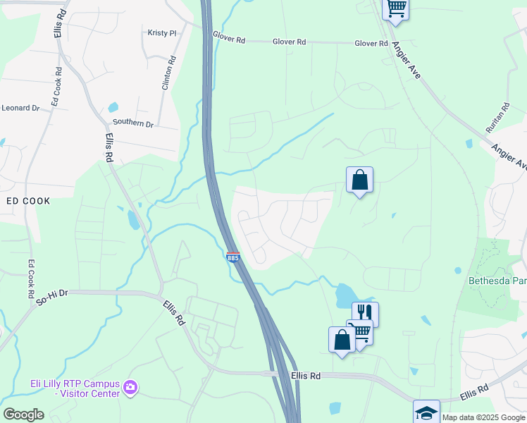map of restaurants, bars, coffee shops, grocery stores, and more near 1005 Talbot Place in Durham