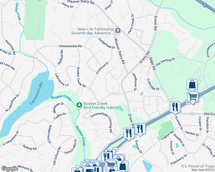 map of restaurants, bars, coffee shops, grocery stores, and more near 208 Kirkwood Drive in Chapel Hill