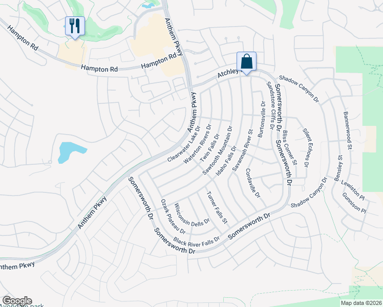 map of restaurants, bars, coffee shops, grocery stores, and more near 2175 Waterton Rivers Drive in Henderson