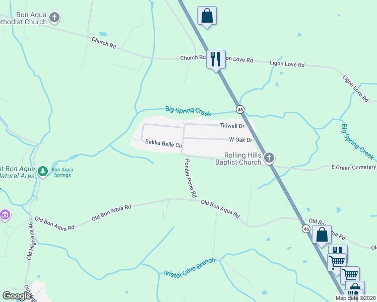 map of restaurants, bars, coffee shops, grocery stores, and more near 10040 West Green Cemetery Road in Bon Aqua