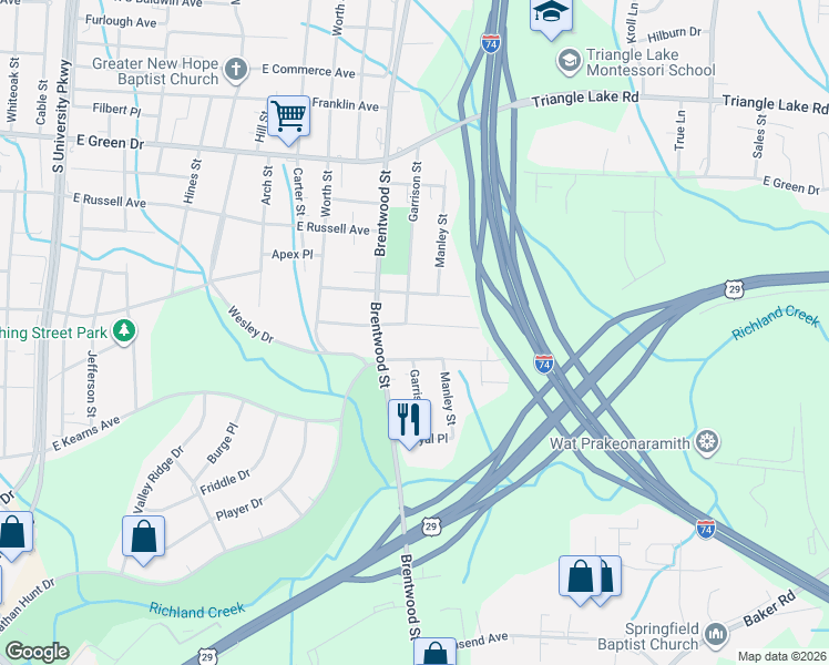 map of restaurants, bars, coffee shops, grocery stores, and more near 2404 Friends Avenue in High Point