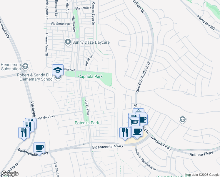 map of restaurants, bars, coffee shops, grocery stores, and more near 2134 Monte Bianco Place in Henderson