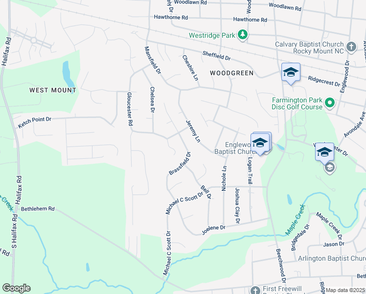 map of restaurants, bars, coffee shops, grocery stores, and more near 4016 Brassfield Drive in Rocky Mount