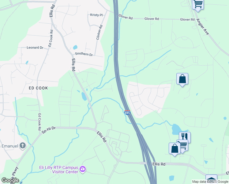 map of restaurants, bars, coffee shops, grocery stores, and more near 2000 Solana Woods Drive in Durham