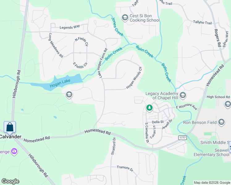 map of restaurants, bars, coffee shops, grocery stores, and more near 106 Hogan Woods Circle in Chapel Hill