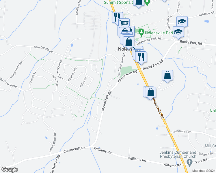 map of restaurants, bars, coffee shops, grocery stores, and more near 304 Dobson Branch Court in Nolensville
