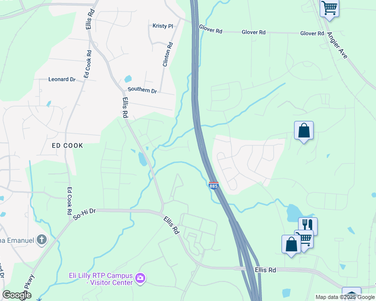 map of restaurants, bars, coffee shops, grocery stores, and more near 2004 Solana Woods Drive in Durham