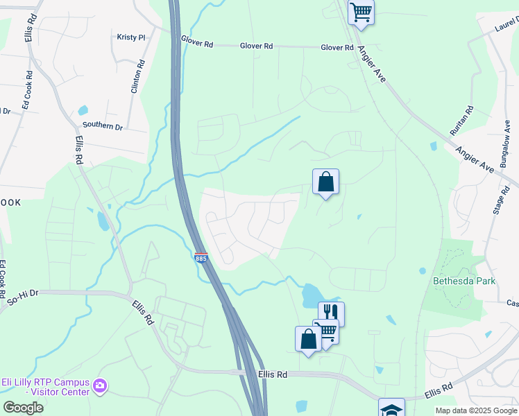 map of restaurants, bars, coffee shops, grocery stores, and more near 905 Lippincott Road in Durham