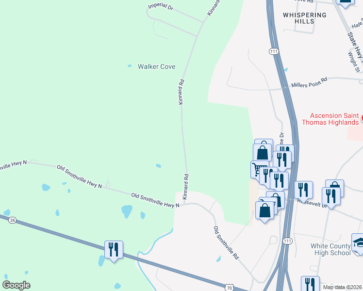 map of restaurants, bars, coffee shops, grocery stores, and more near 385 Kinnard Road in Sparta