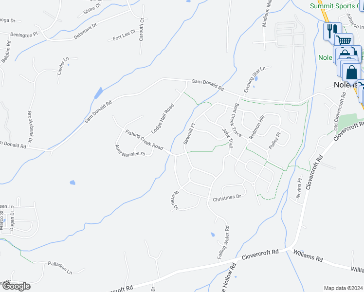 map of restaurants, bars, coffee shops, grocery stores, and more near 4624 Sawmill Place in Nolensville