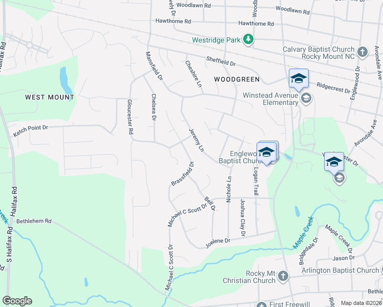 map of restaurants, bars, coffee shops, grocery stores, and more near 4017 Brassfield Dr in Rocky Mt