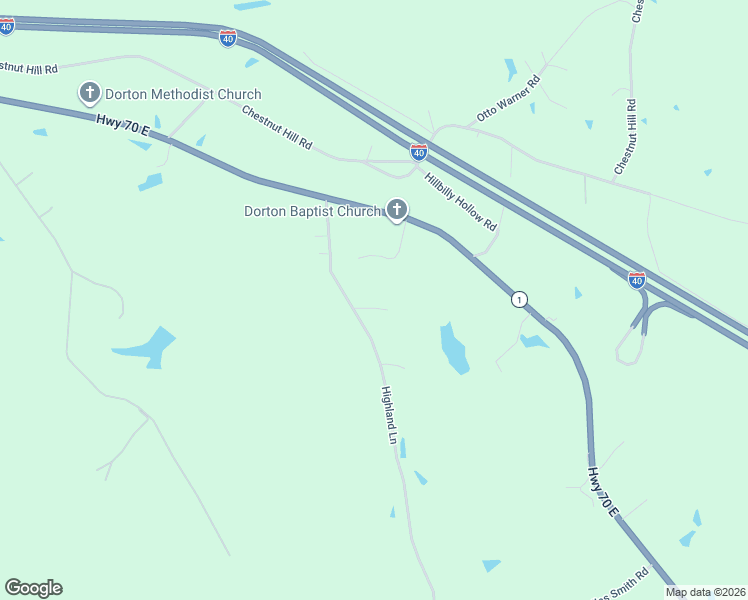 map of restaurants, bars, coffee shops, grocery stores, and more near 3958 Highland Lane in Crossville