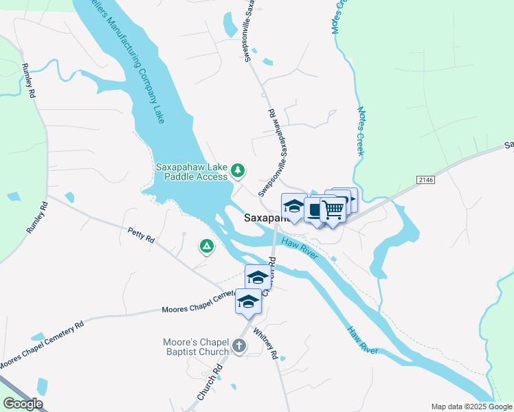 map of restaurants, bars, coffee shops, grocery stores, and more near 1606 Jordan Drive in Graham
