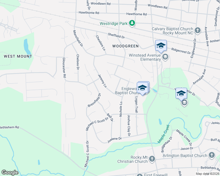 map of restaurants, bars, coffee shops, grocery stores, and more near 1516 Jeremy Lane in Rocky Mount