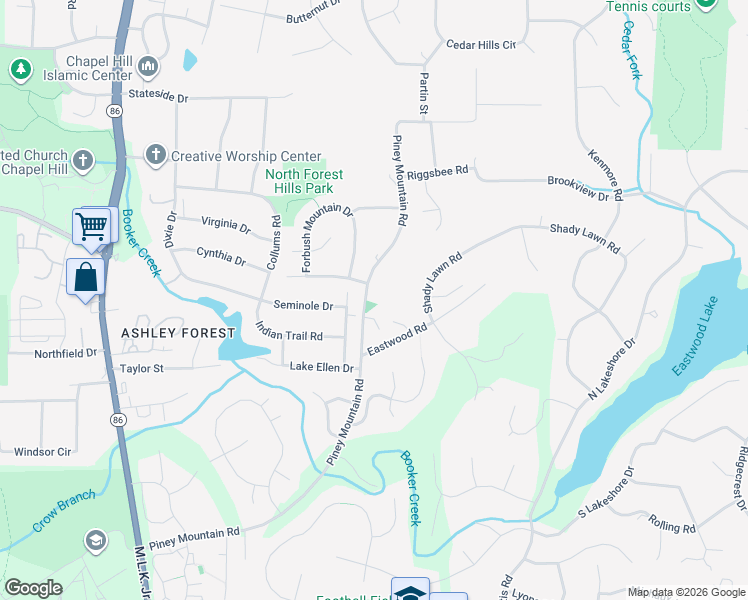 map of restaurants, bars, coffee shops, grocery stores, and more near 400 Piney Mountain Road in Chapel Hill