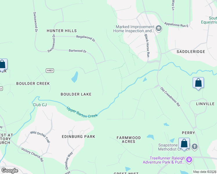 map of restaurants, bars, coffee shops, grocery stores, and more near 4600 Bartwood Drive in Raleigh