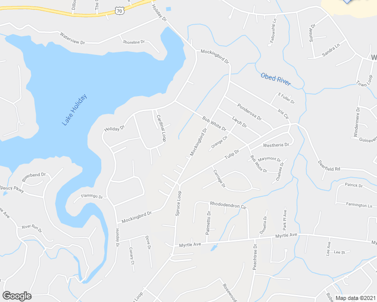 map of restaurants, bars, coffee shops, grocery stores, and more near 650 Mockingbird Drive in Crossville