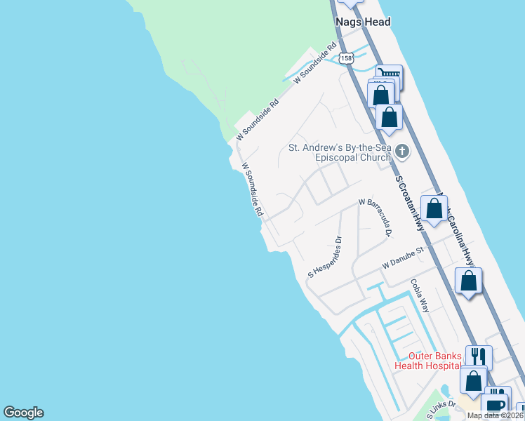 map of restaurants, bars, coffee shops, grocery stores, and more near 4120 13th Street in Kill Devil Hills
