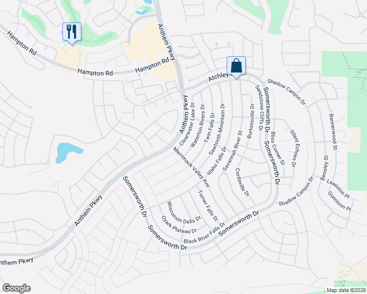 map of restaurants, bars, coffee shops, grocery stores, and more near 2172 Waterton Rivers Drive in Henderson