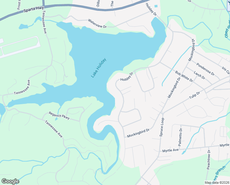 map of restaurants, bars, coffee shops, grocery stores, and more near 1042 Holiday Drive in Crossville
