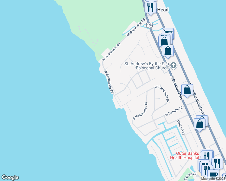 map of restaurants, bars, coffee shops, grocery stores, and more near 4120 13th Street in Nags Head