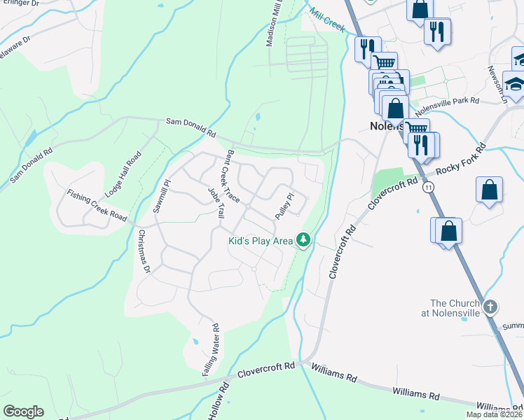 map of restaurants, bars, coffee shops, grocery stores, and more near 1015 Bitticks Creek in Nolensville
