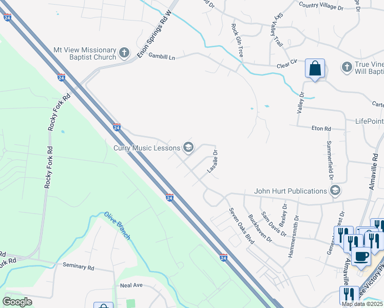 map of restaurants, bars, coffee shops, grocery stores, and more near 1266 Lasalle Drive in Smyrna
