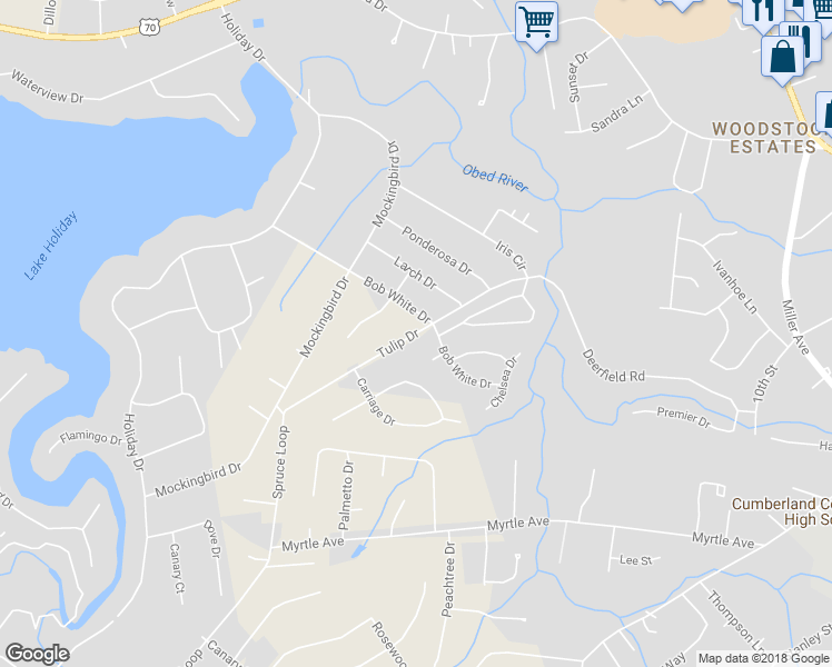 map of restaurants, bars, coffee shops, grocery stores, and more near 328 Tulip Drive in Crossville