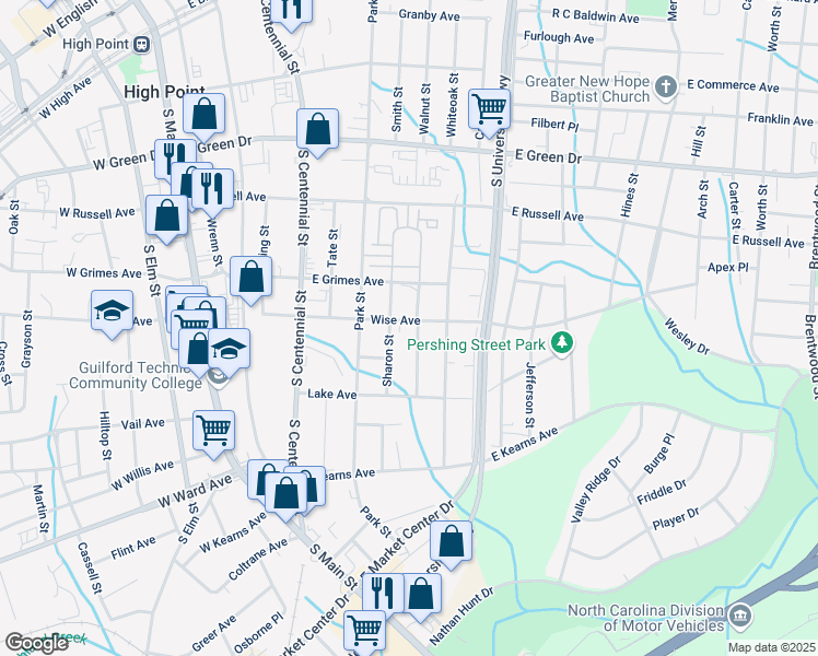 map of restaurants, bars, coffee shops, grocery stores, and more near 913 Randolph Street in High Point