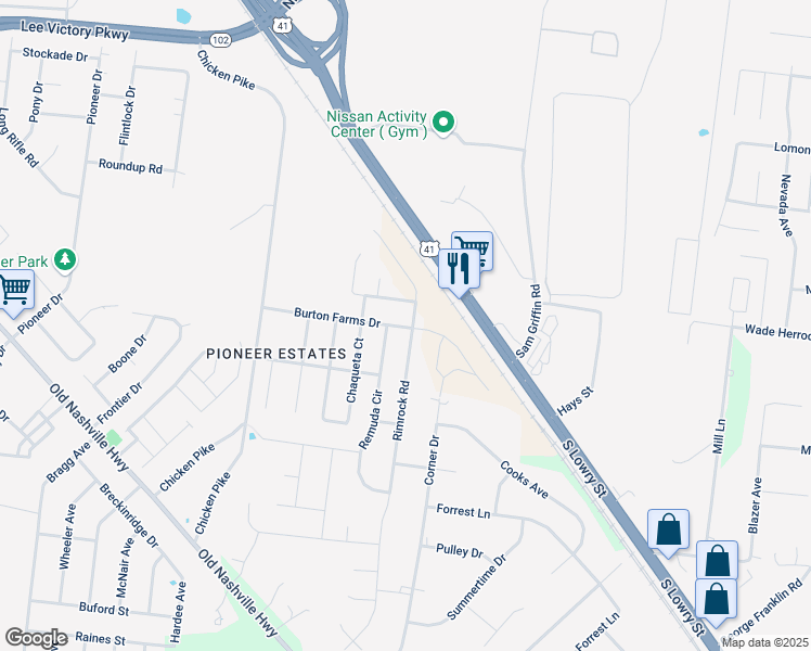 map of restaurants, bars, coffee shops, grocery stores, and more near 1205 Rimrock Road in Smyrna