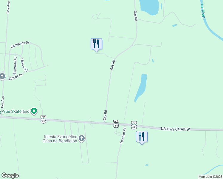 map of restaurants, bars, coffee shops, grocery stores, and more near 901 Gay Road in Rocky Mount
