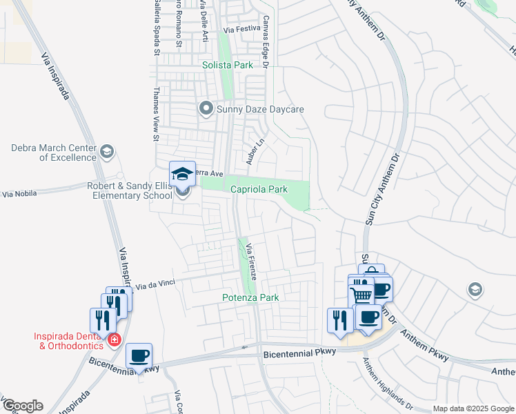 map of restaurants, bars, coffee shops, grocery stores, and more near 2111 Maderno Street in Henderson