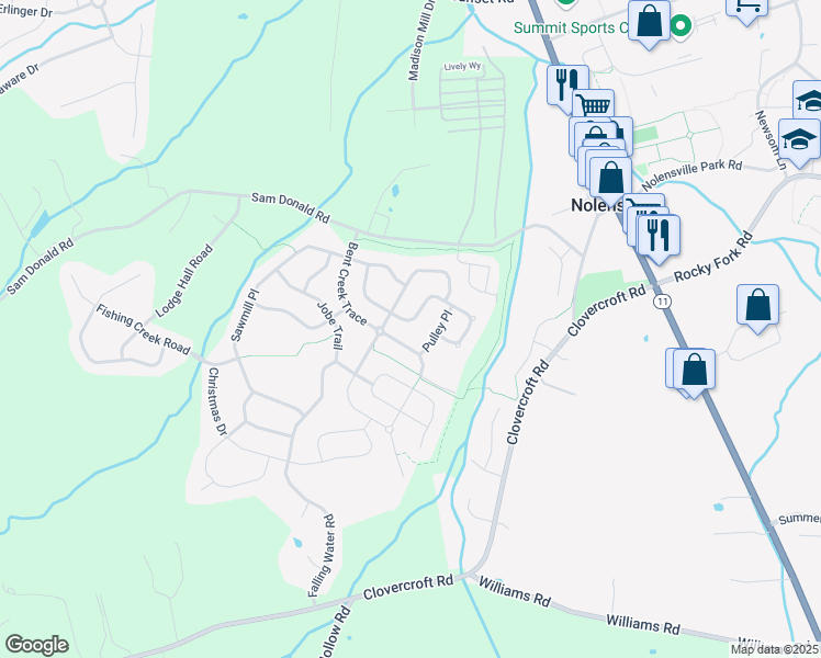 map of restaurants, bars, coffee shops, grocery stores, and more near 3161 Locust Hollow in Nolensville