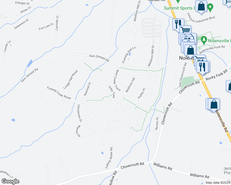 map of restaurants, bars, coffee shops, grocery stores, and more near 4758 Jobe Trail in Nolensville