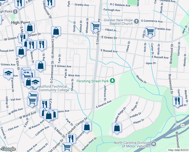 map of restaurants, bars, coffee shops, grocery stores, and more near 901 Wise Avenue in High Point