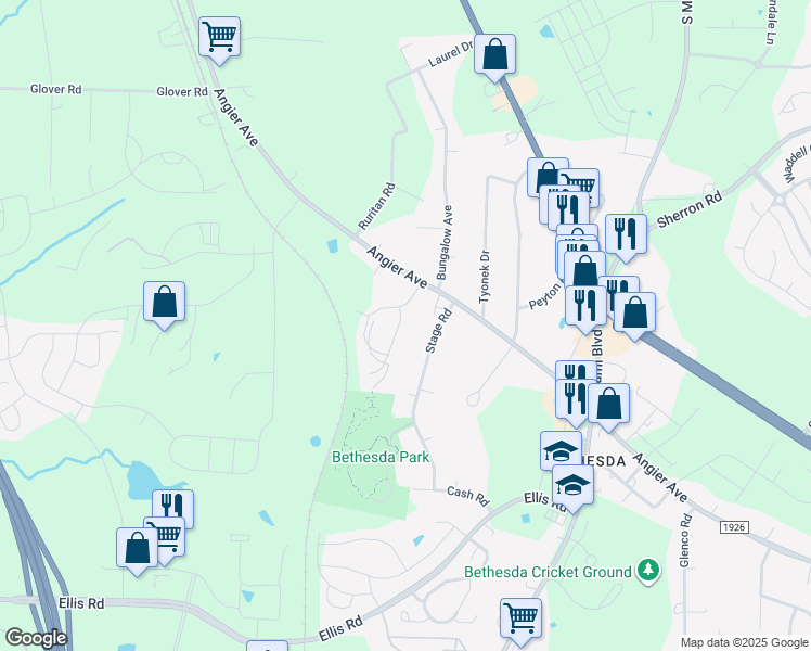 map of restaurants, bars, coffee shops, grocery stores, and more near 1000 Depot Drive in Durham