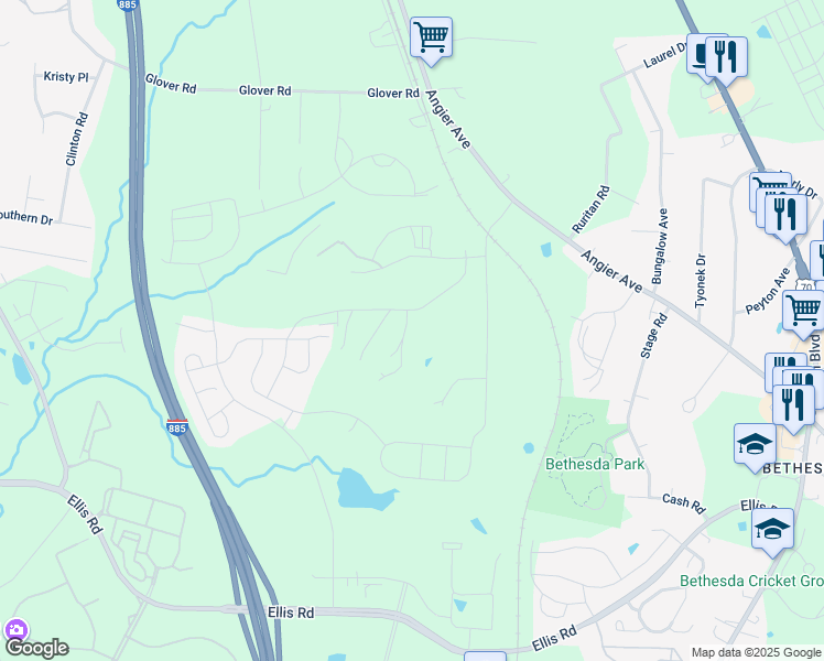 map of restaurants, bars, coffee shops, grocery stores, and more near 1211 Stone Road in Durham
