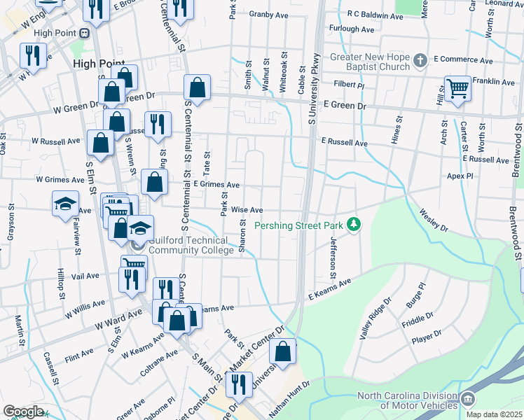 map of restaurants, bars, coffee shops, grocery stores, and more near 899 Randolph Street in High Point