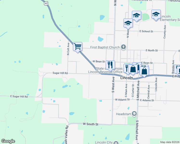 map of restaurants, bars, coffee shops, grocery stores, and more near 422 West Pridemore Drive in Lincoln
