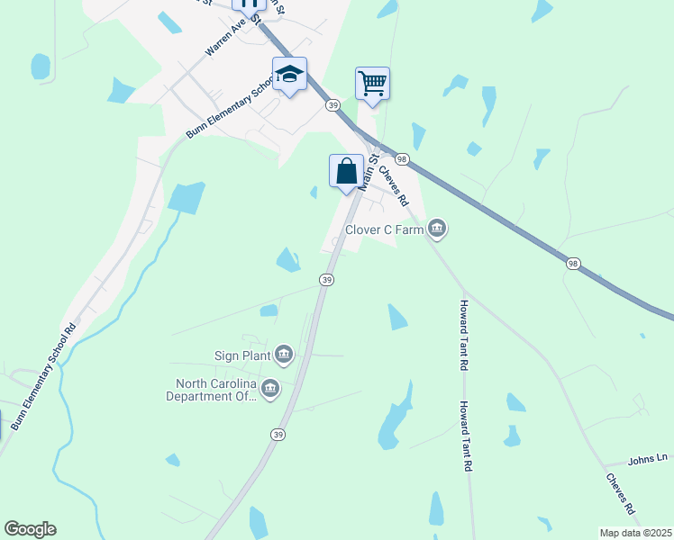 map of restaurants, bars, coffee shops, grocery stores, and more near 5835 North Carolina 39 in Bunn