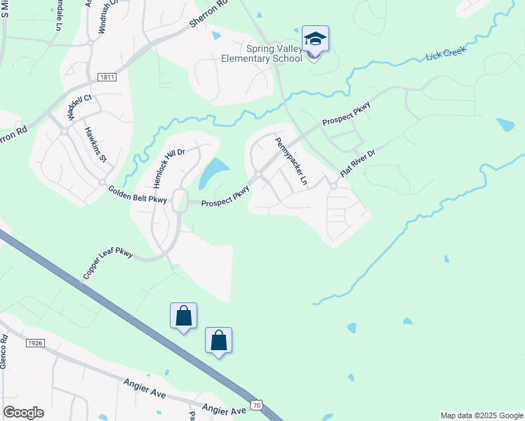 map of restaurants, bars, coffee shops, grocery stores, and more near 2403 Teermark Lane in Durham