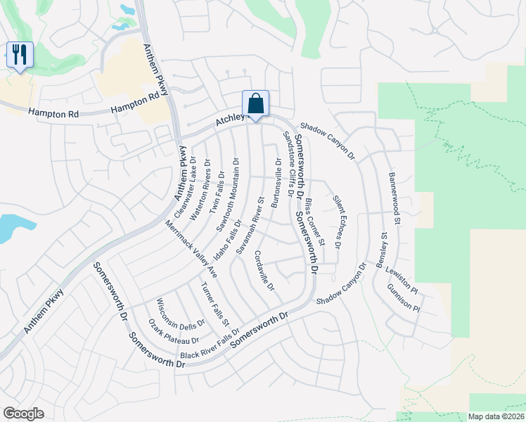 map of restaurants, bars, coffee shops, grocery stores, and more near 2157 Savannah River Street in Henderson