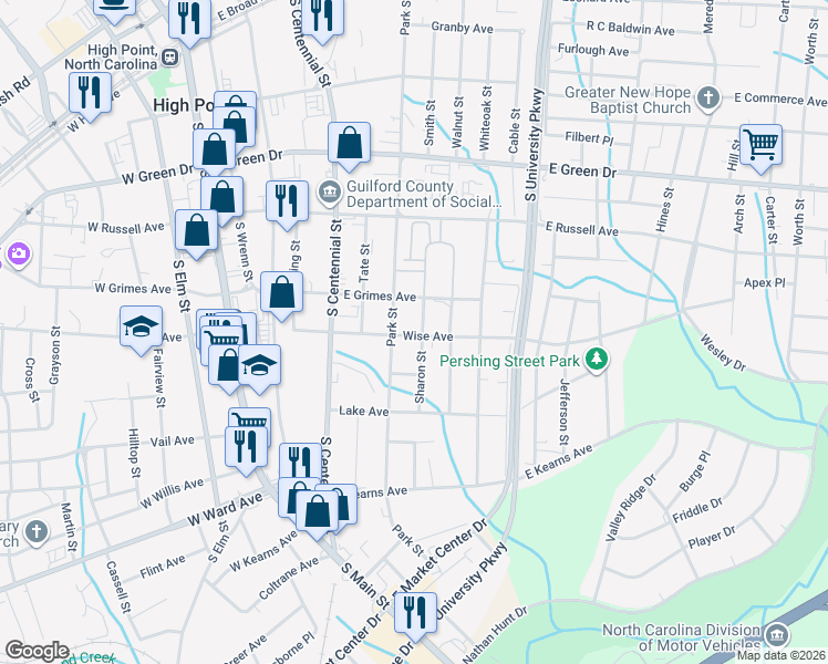 map of restaurants, bars, coffee shops, grocery stores, and more near 908 Sharon Street in High Point
