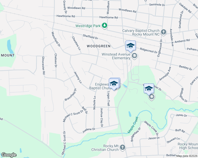 map of restaurants, bars, coffee shops, grocery stores, and more near 2101-2129 Robert Ryan Road in Rocky Mount