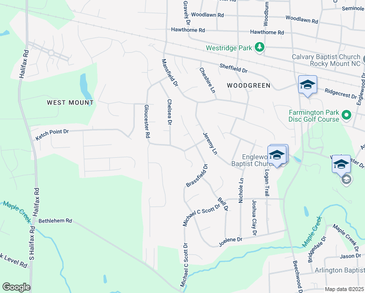 map of restaurants, bars, coffee shops, grocery stores, and more near 3501 Chelsea Drive in Rocky Mount