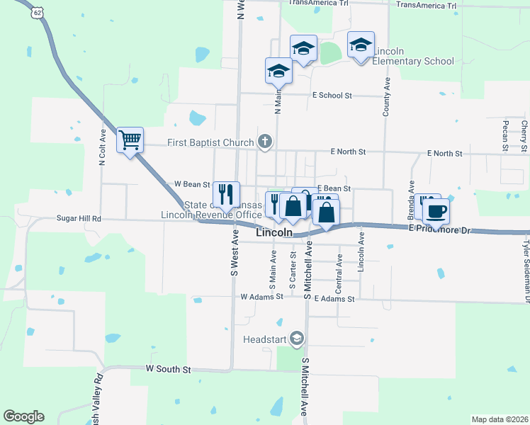 map of restaurants, bars, coffee shops, grocery stores, and more near in Lincoln